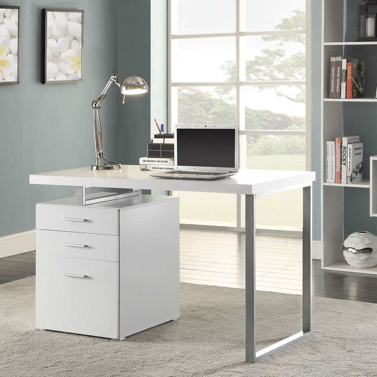 Coaster Home Home Office File Drawer Writing Desk, White and Silver (Damaged)