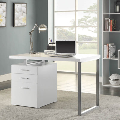 Coaster Home Home Office File Drawer Writing Desk, White and Silver (Damaged)