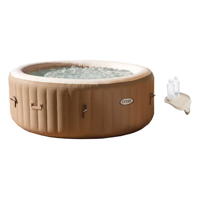 Intex PureSpa 4-Person Inflatable Bubble Spa Portable Hot Tub + Cup Holder Tray
