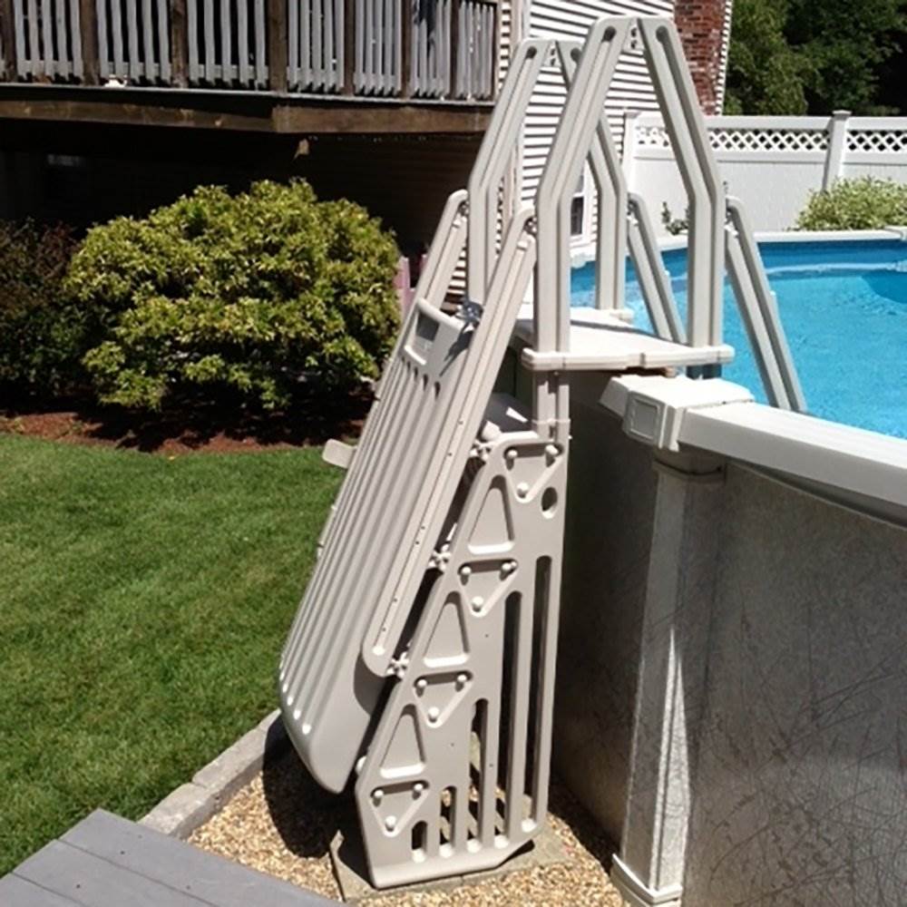 Vinyl Works AF Adjustable 24 Inch Gated Entry Above Ground Pool Ladder, Taupe