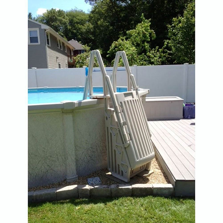 Vinyl Works AF Adjustable 24 Inch Gated Entry Above Ground Pool Ladder, Taupe