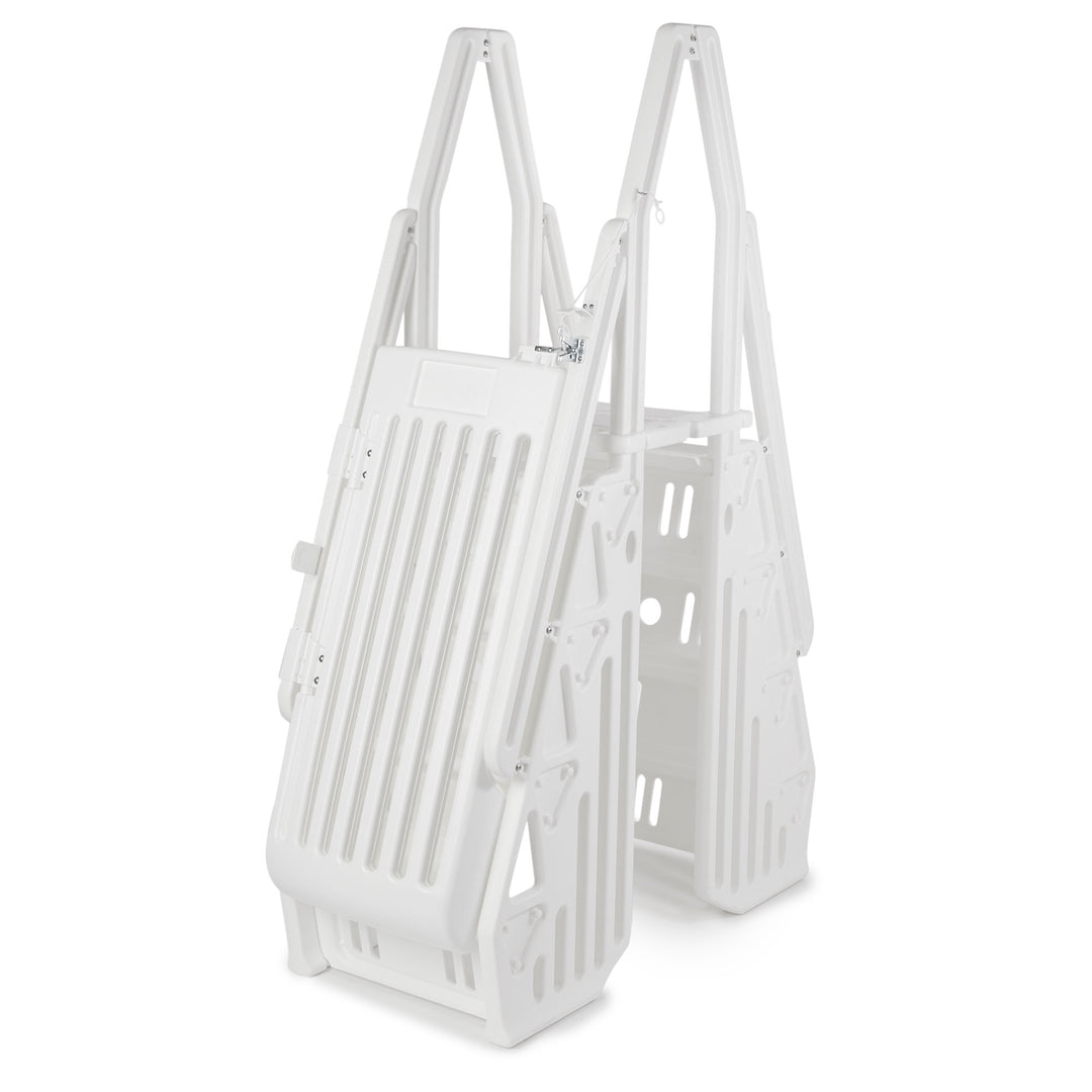 Vinyl Works AF Adjustable 24 Inch Gated Entry Above Ground Pool Ladder, White - VMInnovations
