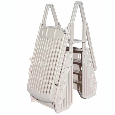 Vinyl Works GE Deluxe Adjustable A Frame Above Ground Pool Ladder w/ Gate, Taupe - VMInnovations