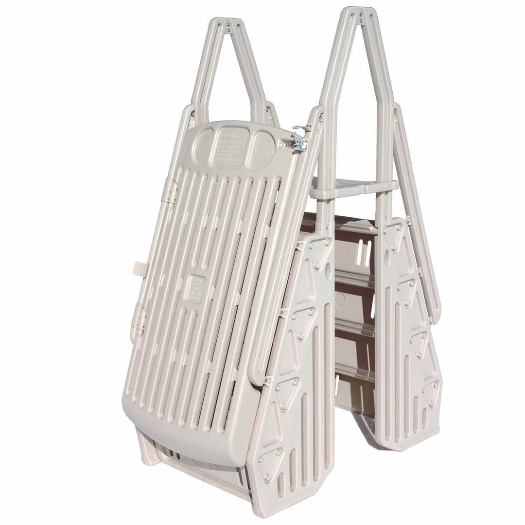 Vinyl Works GE Adjustable A Frame Above Ground Pool Ladder w/ Gate, Taupe (Used) - VMInnovations