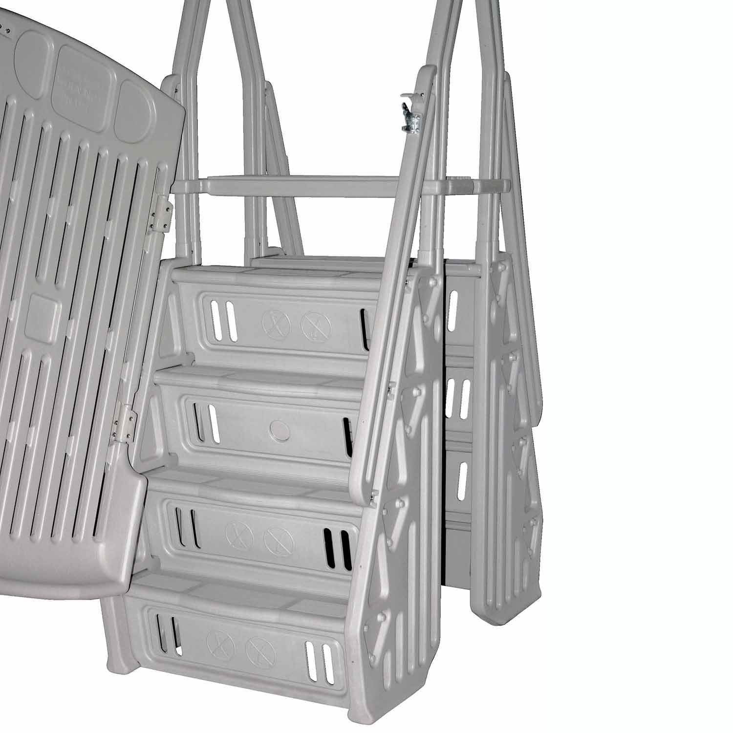 Vinyl Works GE Deluxe Adjustable A Frame Above Ground Pool Ladder w/ Gate, Taupe - VMInnovations