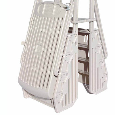 Vinyl Works GE Deluxe Adjustable A Frame Above Ground Pool Ladder w/ Gate, Taupe