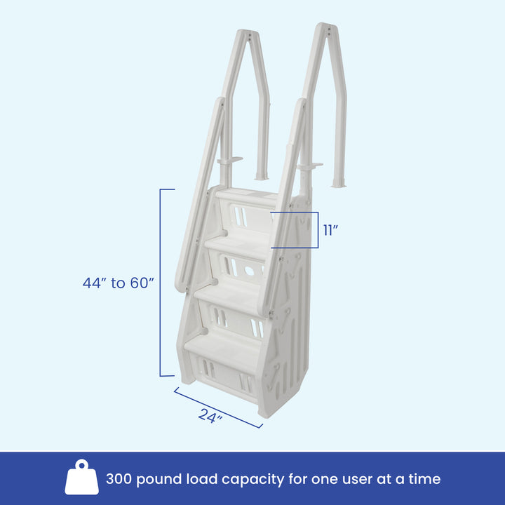 Vinyl Works Adjustable 24 Inch In-Pool Step Ladder for Above Ground Pools, White