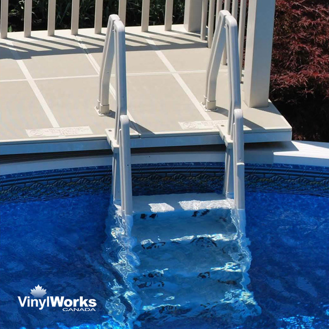 Vinyl Works Adjustable 32 Inch In-Pool Step Ladder for Above Ground Pools, White