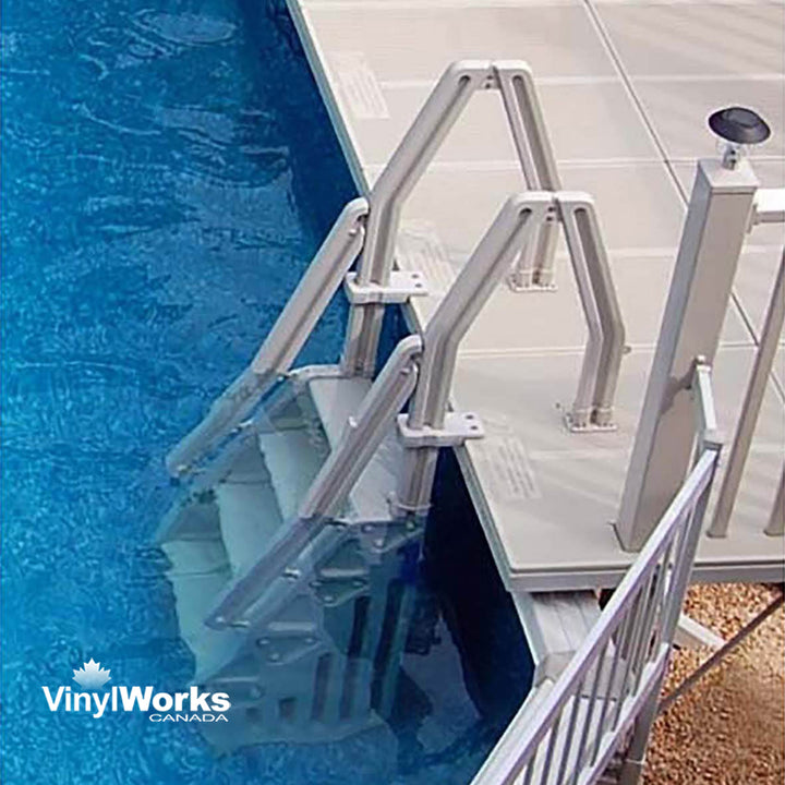 Vinyl Works Adjustable 32 Inch In-Pool Step Ladder for Above Ground Pools, White