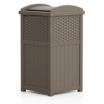 Suncast Wicker Resin Outdoor Hideaway Trash Can with Latching Lid, Dark Taupe - VMInnovations