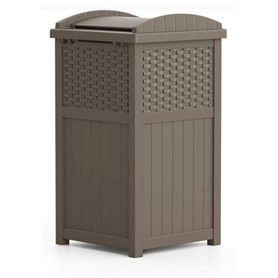 Suncast Wicker Resin Hideaway Trash Can with Latching Lid, Dark Taupe (Used)