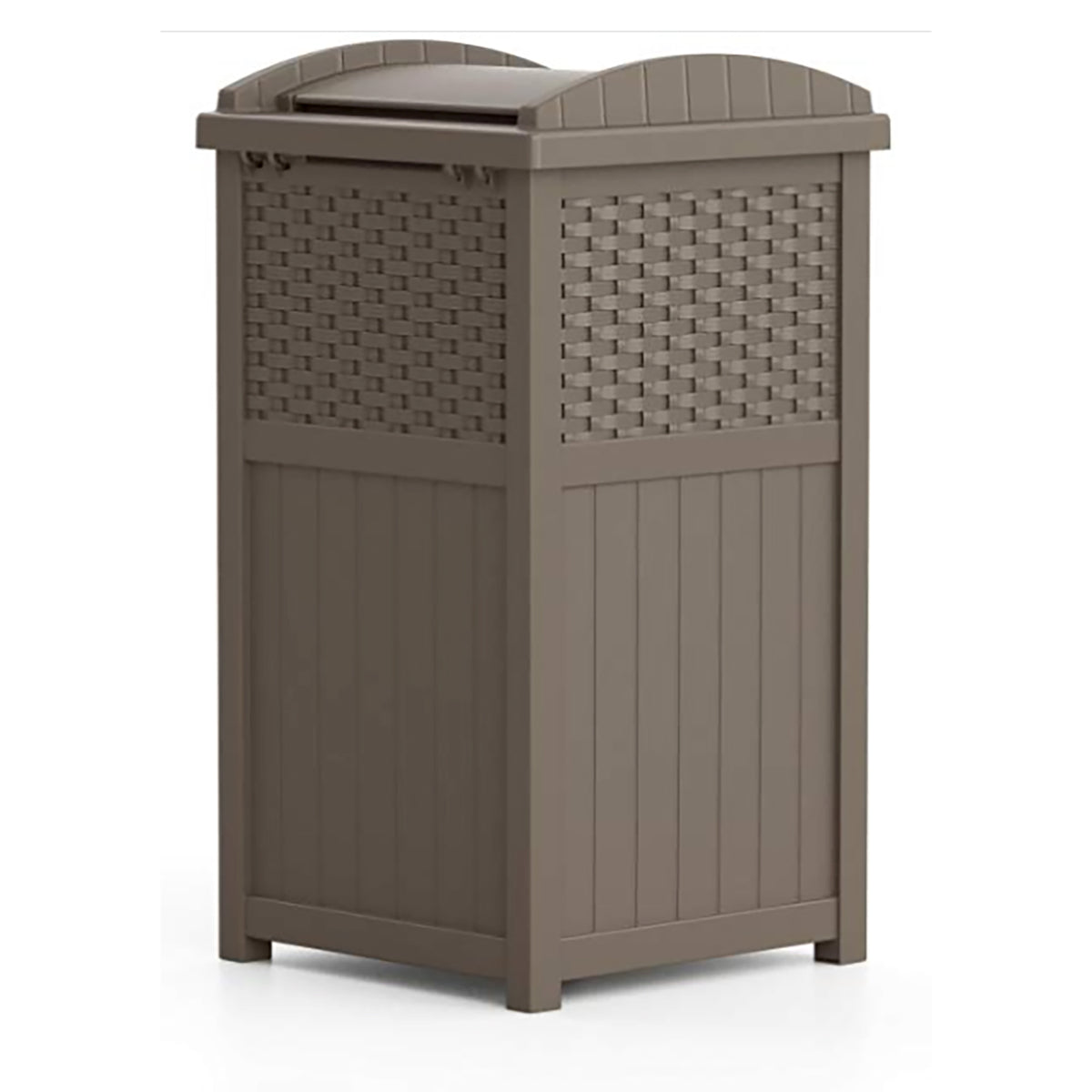 Suncast Wicker Resin Hideaway Trash Can with Latching Lid, Dark Taupe (Open Box)