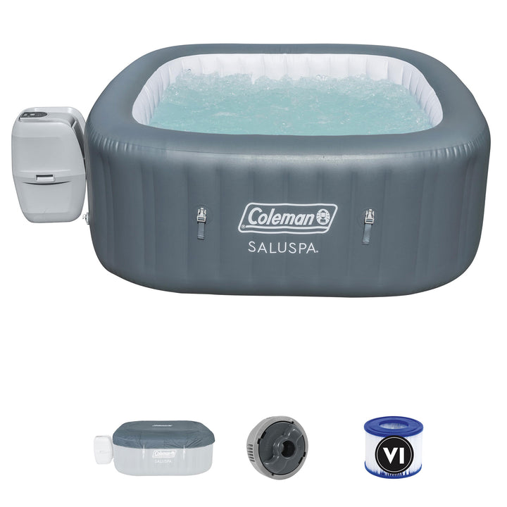 Coleman SaluSpa 4 Person Portable Inflatable AirJet Spa Hot Tub,Grey (Open Box)