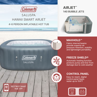 Coleman SaluSpa AirJet 6 Person Inflatable Square Hot Tub with 114 Jets, Gray