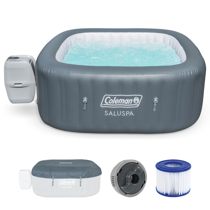 Coleman SaluSpa 4 Person Portable Inflatable AirJet Spa Hot Tub, Gray (2 Pack)