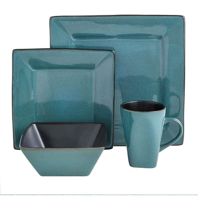 Gibson Elite Kiesling 16 Piece Plates, Bowls, & Mugs Set, Turquoise (Open Box) - VMInnovations