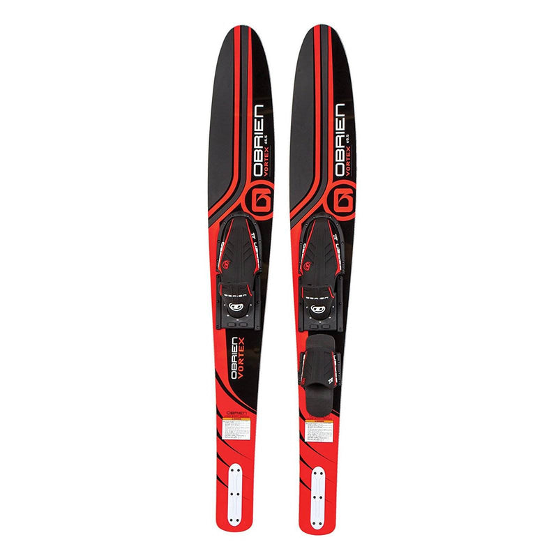 OBrien Vortex Combo 65.5 Inch Adult Mens Size 4.5-13 Wide Body Water Skis, Red