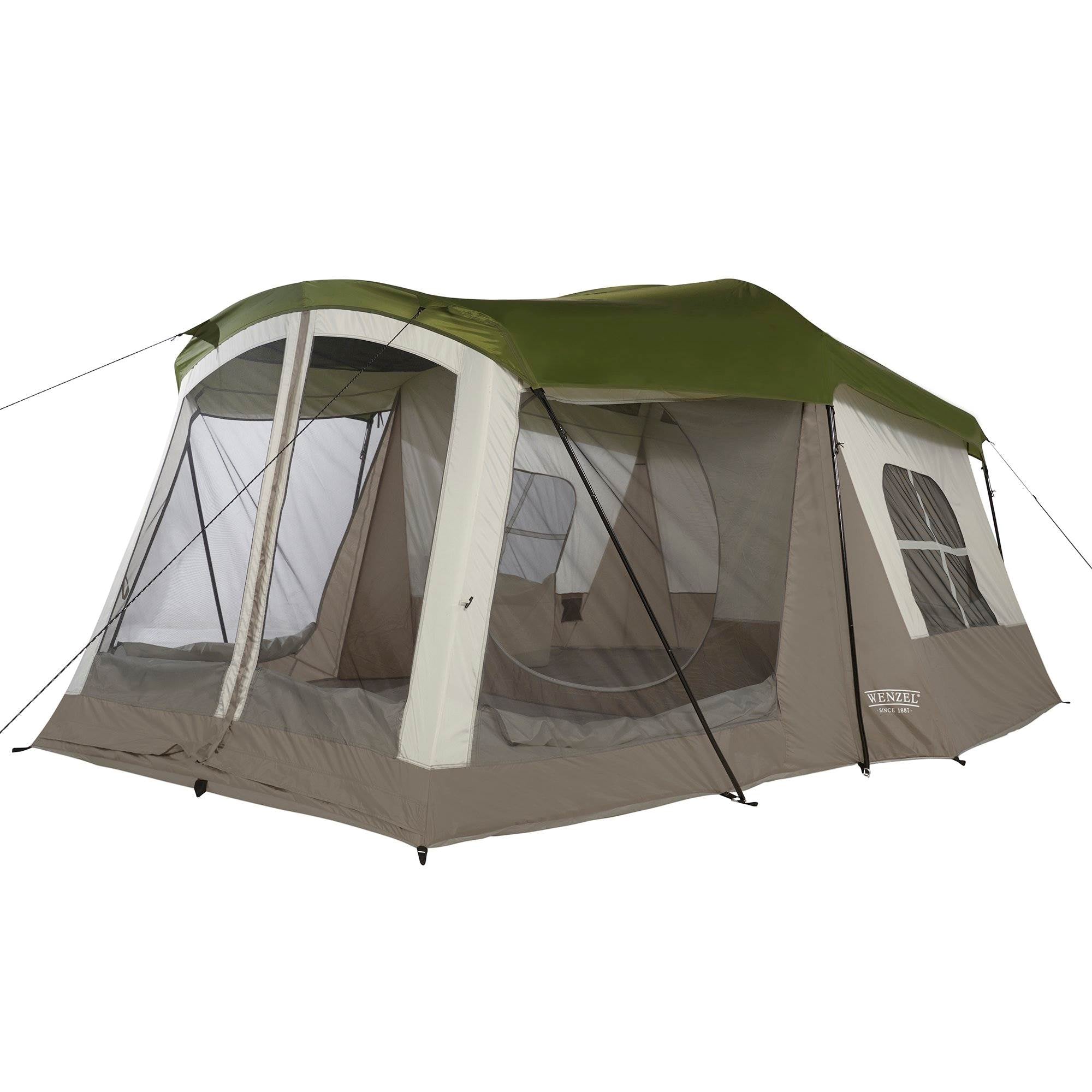 Insta-Bed Klondike 8 Person Camping Tent with Queen Air Mattress and Bedding Set
