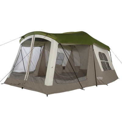 Insta-Bed Klondike 8 Person Camping Tent with Queen Air Mattress and Bedding Set