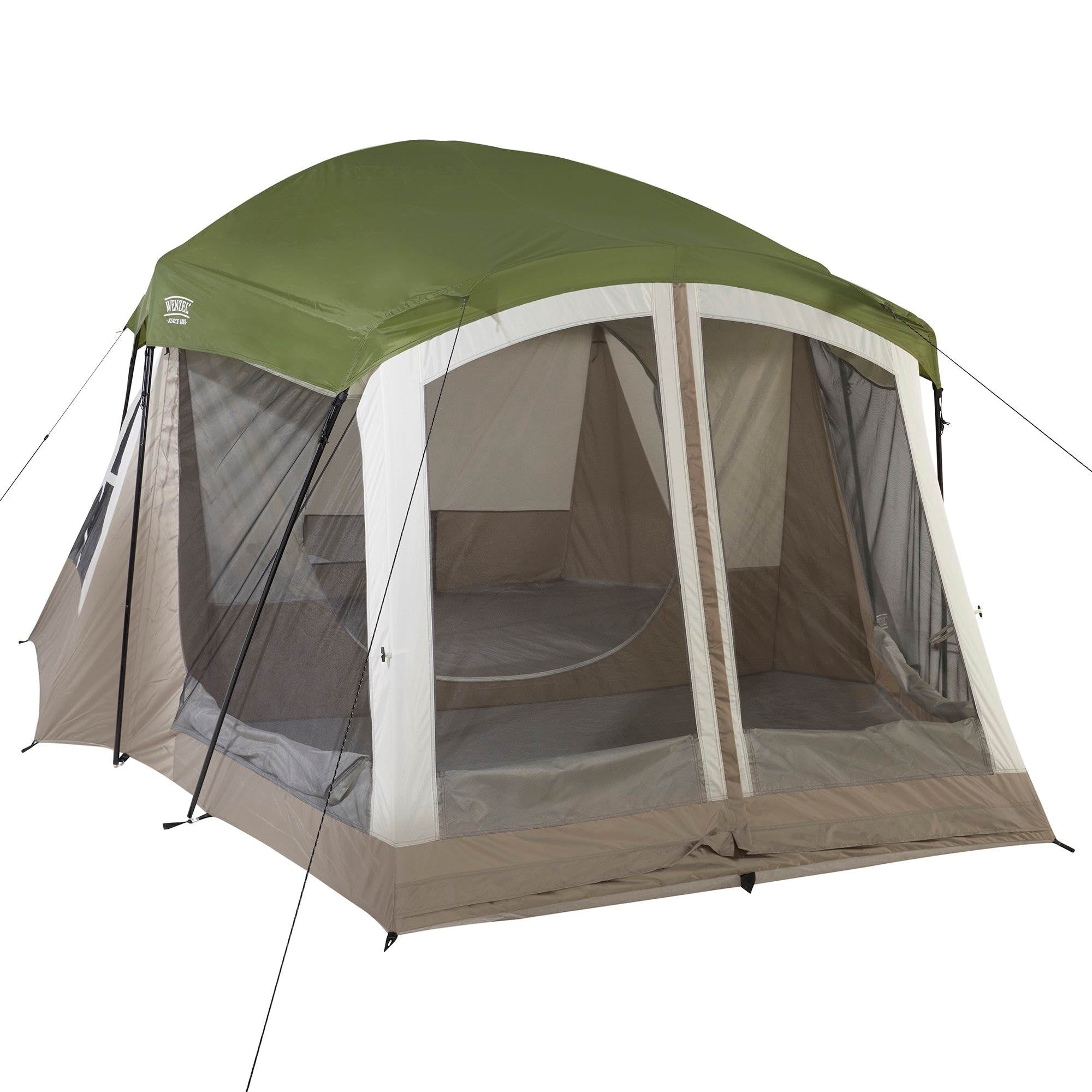 Insta-Bed Klondike 8 Person Camping Tent with Queen Air Mattress and Bedding Set