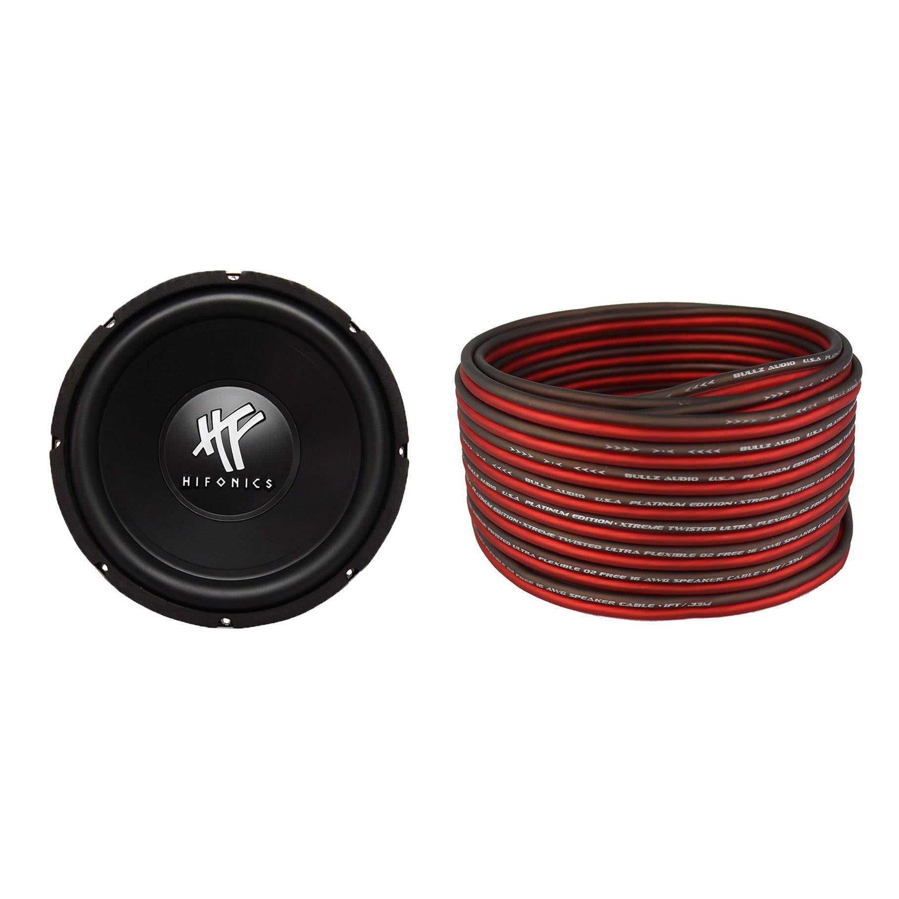 HIFONICS HFX12D4 12" 800 Watt Subwoofer & Bullz Audio 16 Gauge Car Speaker Cable