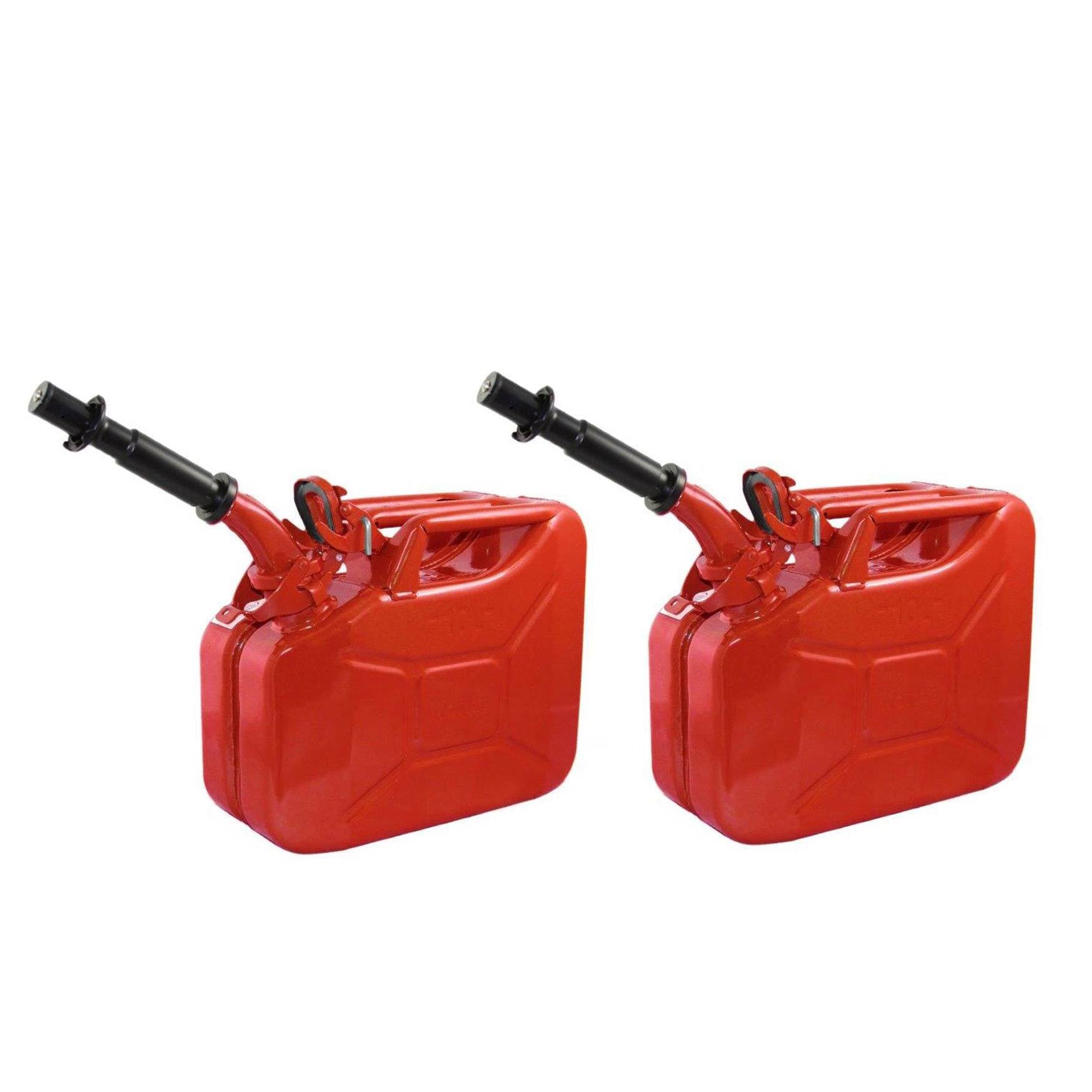 2) Wavian 3013 2.6 Gallon 9.8 Liter Steel Gasoline Fuel Jerry Cans w/ Spout, Red