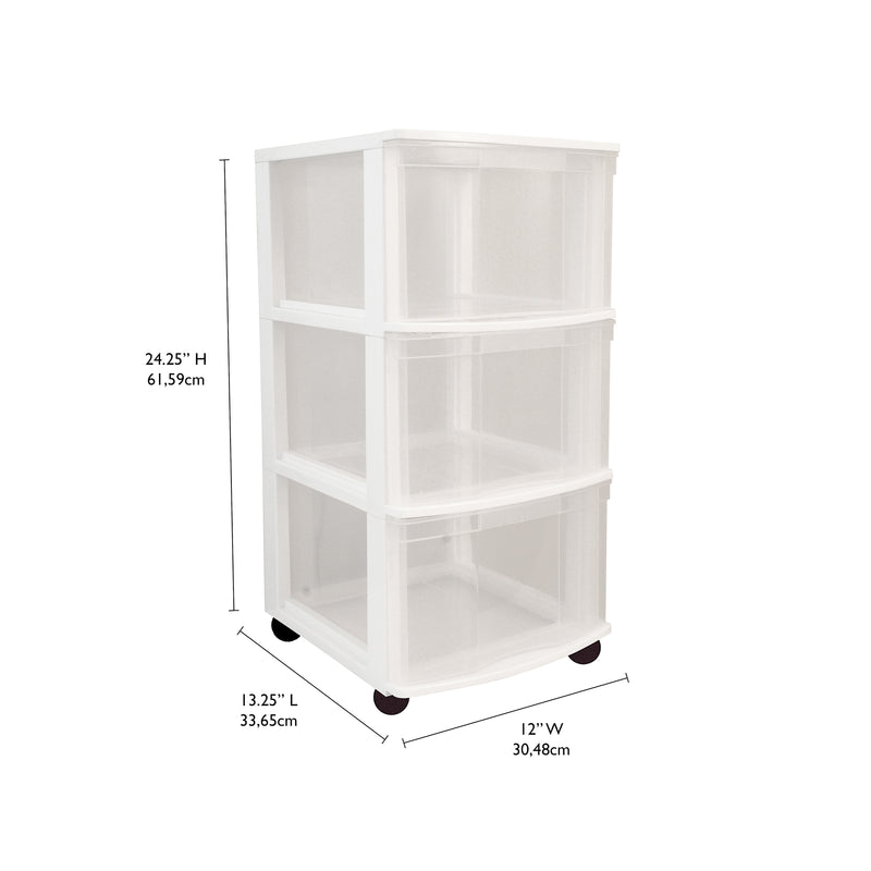 Gracious Living Classic 3 Drawer Organizer Plastic Storage Cart, White (Used)