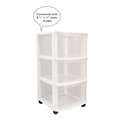 Gracious Living Classic 3 Drawer Organizer Plastic Storage Cart, White (Used)