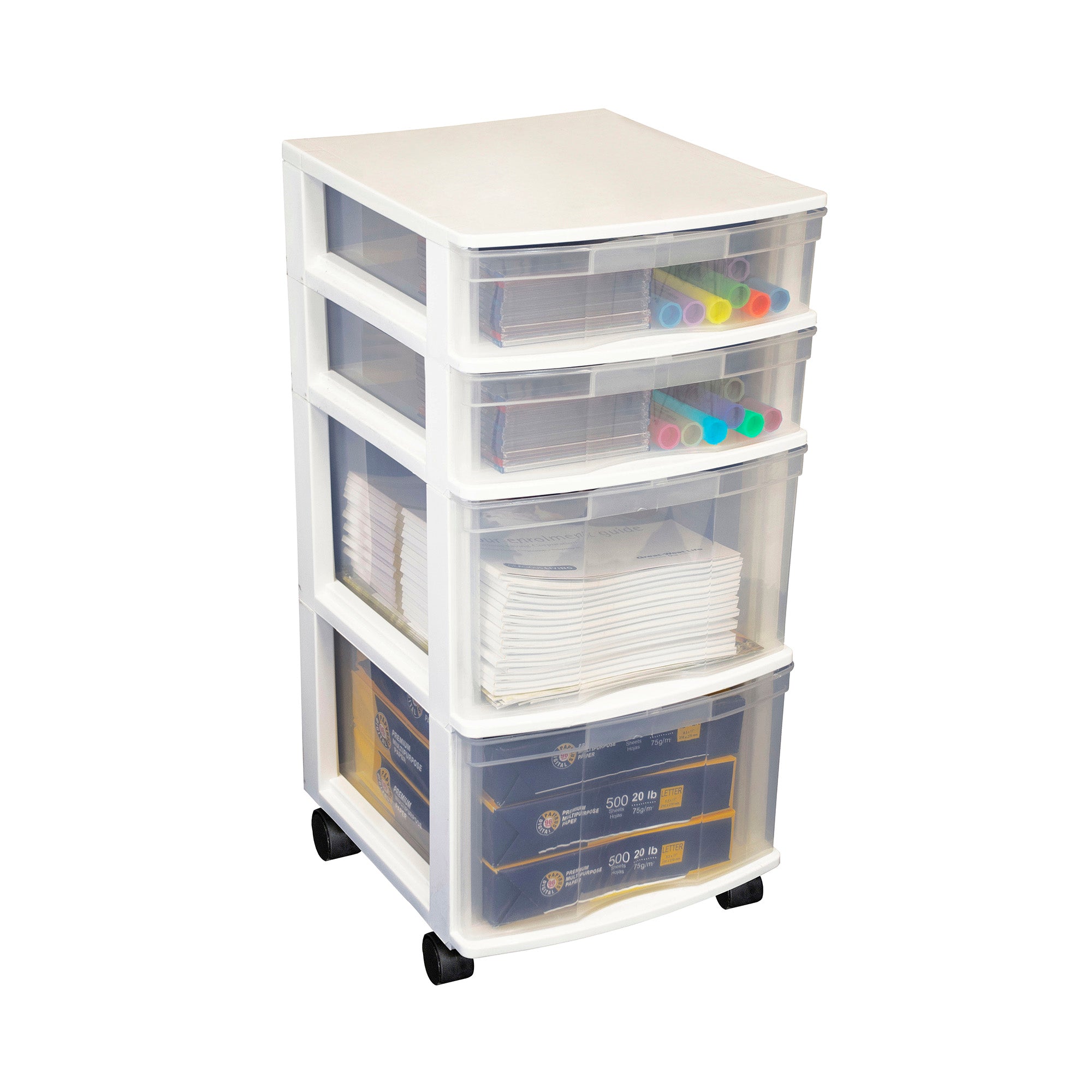 Gracious Living Clear 4 Drawer Storage Chest System w/Casters, White (2 Pack) - VMInnovations