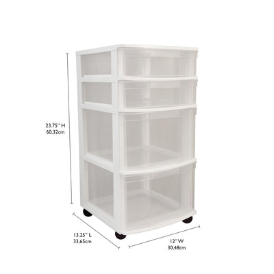 Gracious Living Clear 4 Drawer Storage Chest System w/Casters, White (4 Pack) - VMInnovations
