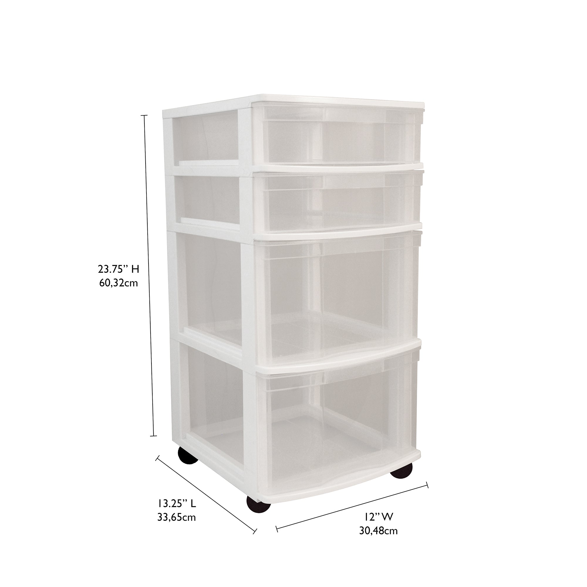 Gracious Living Clear 4 Drawer Storage Chest System w/Casters, White (2 Pack) - VMInnovations
