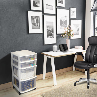 Gracious Living Clear 4 Drawer Storage Chest System w/Casters, White (3 Pack) - VMInnovations