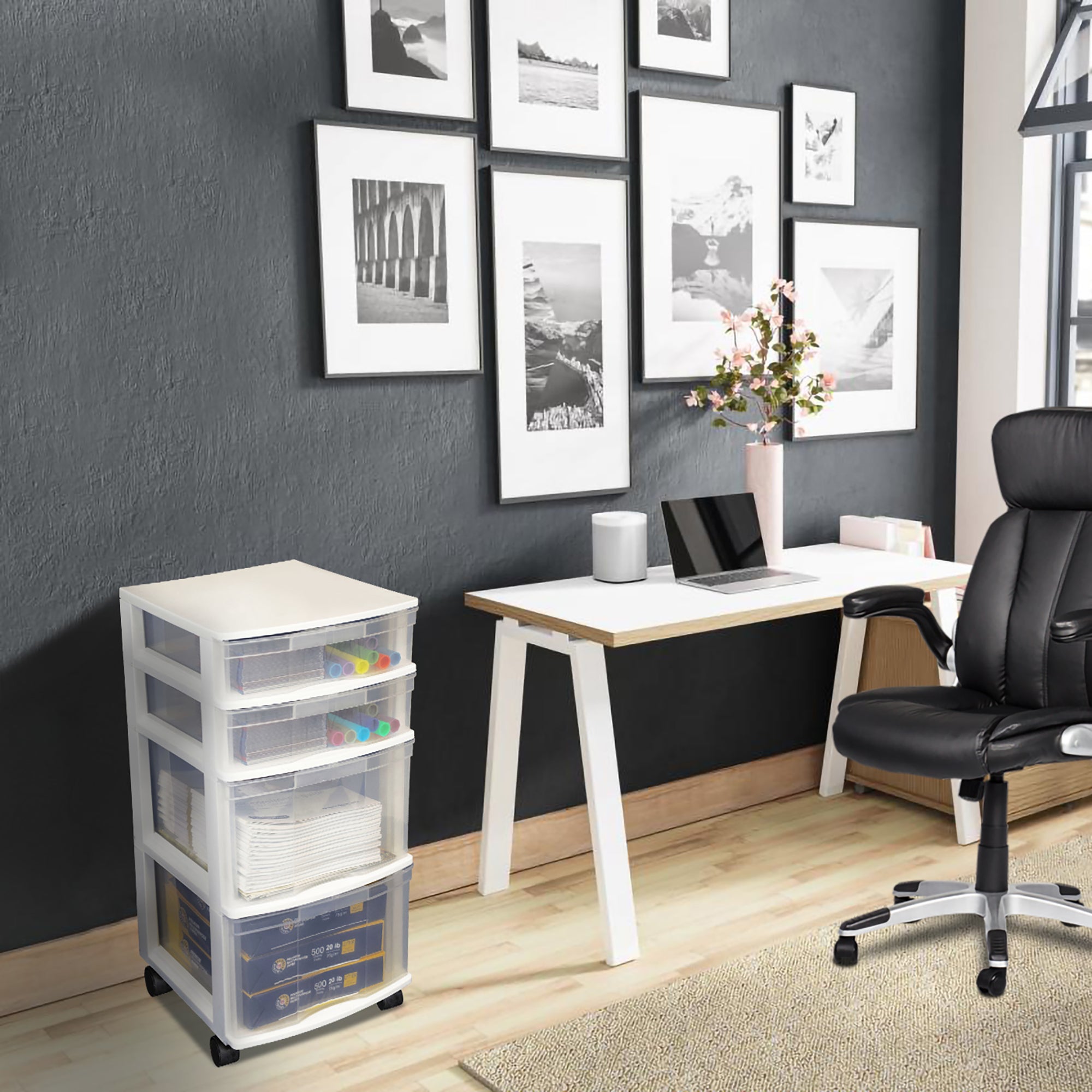 Gracious Living Clear 4 Drawer Storage Chest System w/Casters, White (2 Pack) - VMInnovations