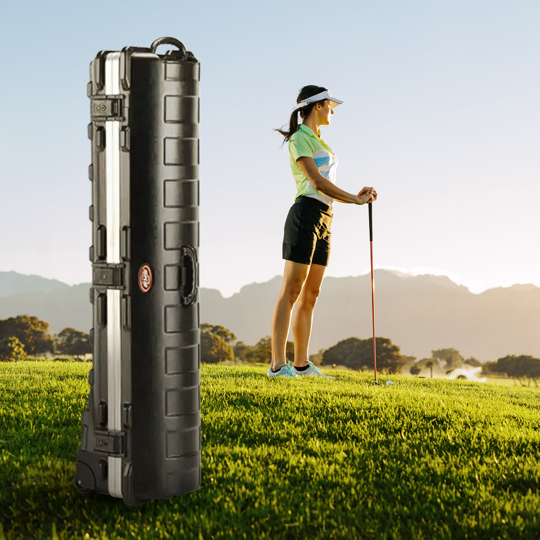 SKB Cases ATA Standard Hard Shell Plastic Wheeled Golf Bag Travel Case, Black - VMInnovations