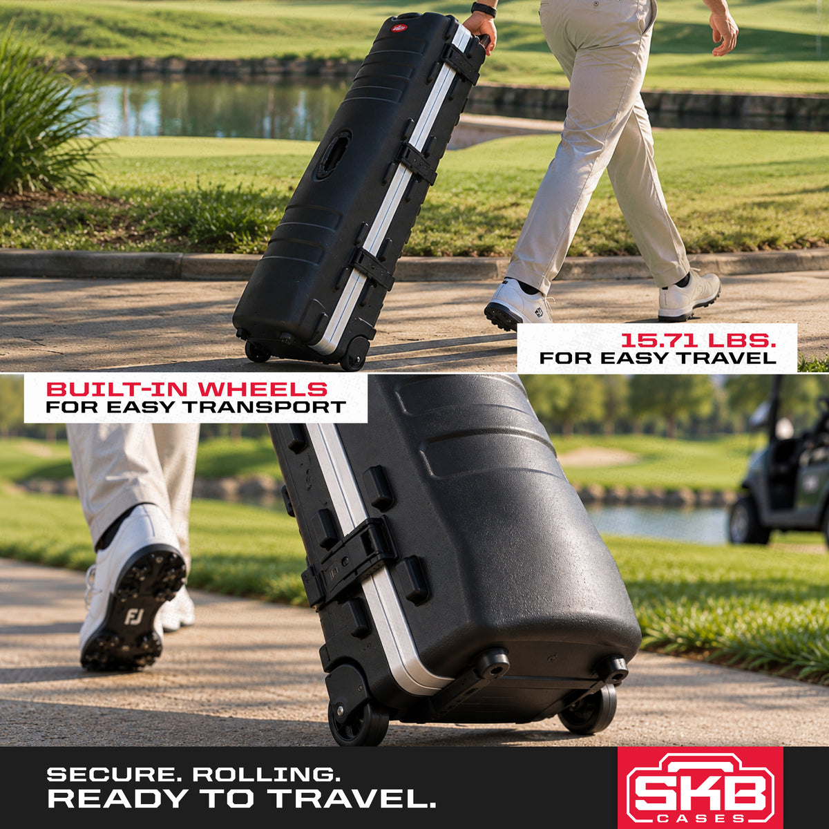 SKB Cases ATA Deluxe Standard Medium Hard Plastic Wheeled Golf Bag Travel Case