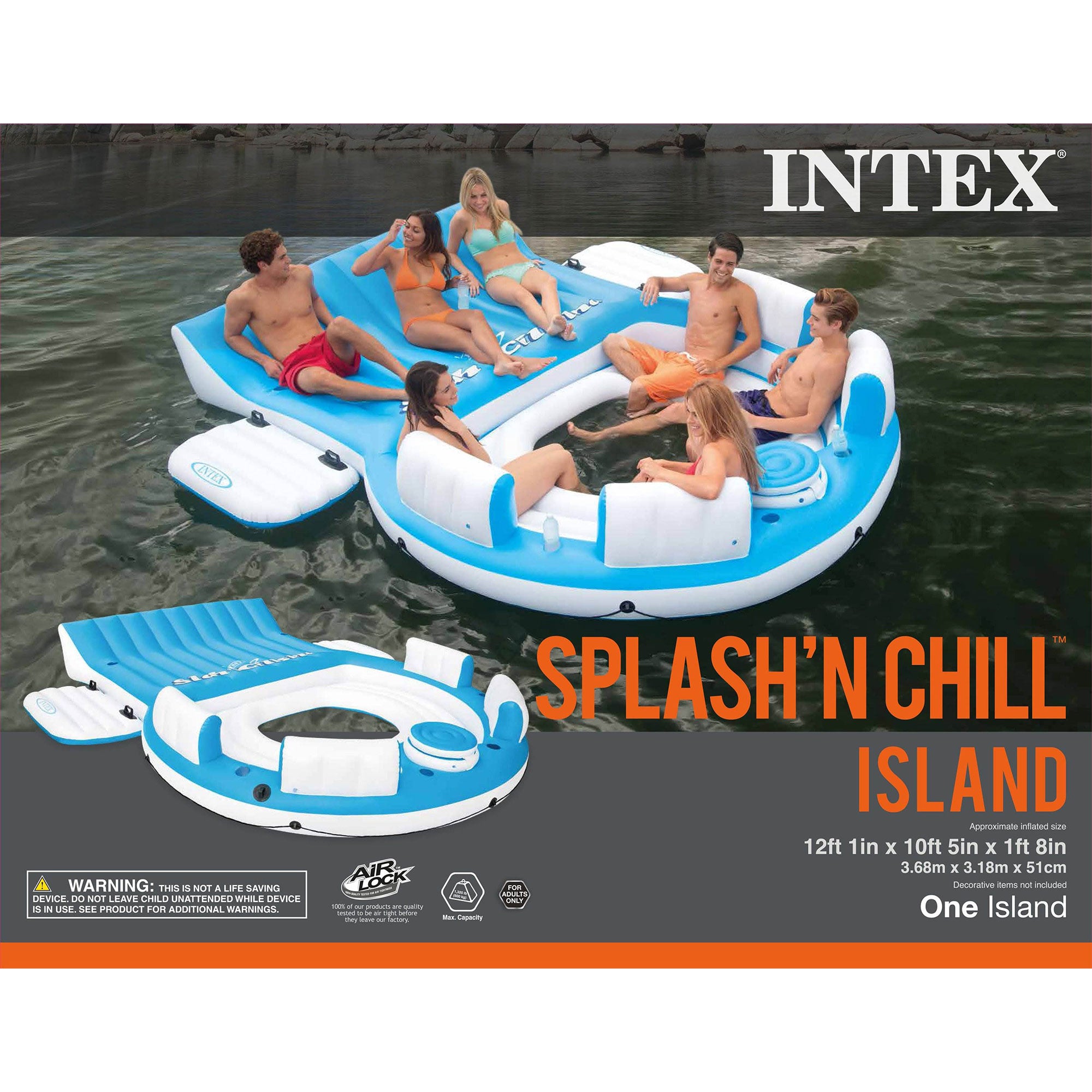 Intex Splash N Chill Island Inflatable Pool Float Lounger w/ Quick Fill Air Pump - VMInnovations