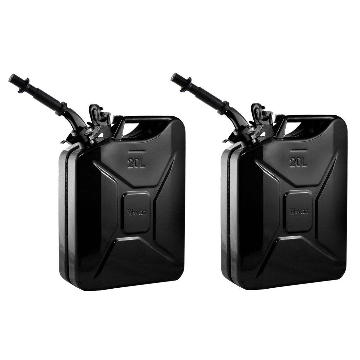 Wavian 3010 5.3 Gallon 20L Authentic CARB Fuel Jerry Cans w/ Spout, Black (2 Pack)