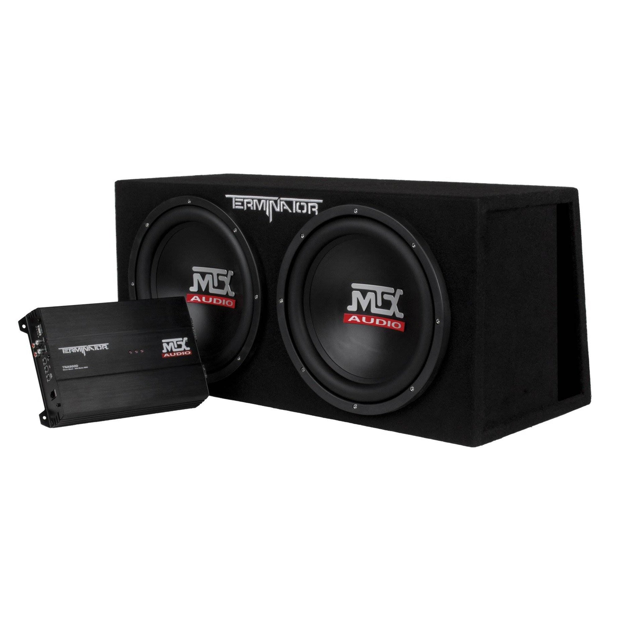MTX 12" Subwoofer Enclosure and Amplifier with QPower Super Flex Wiring Amp Kit
