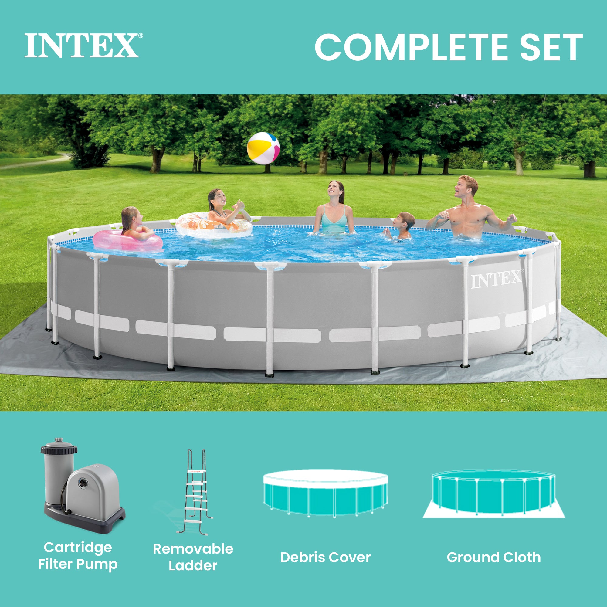 Intex 18 Foot x 48 Inch Prism Frame Above Ground Pool Set with Pump (Used) - VMInnovations