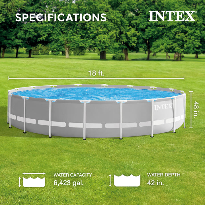 Intex 18ft x 48in Prism Round Frame Above Ground Swimming Pool Set with Pump