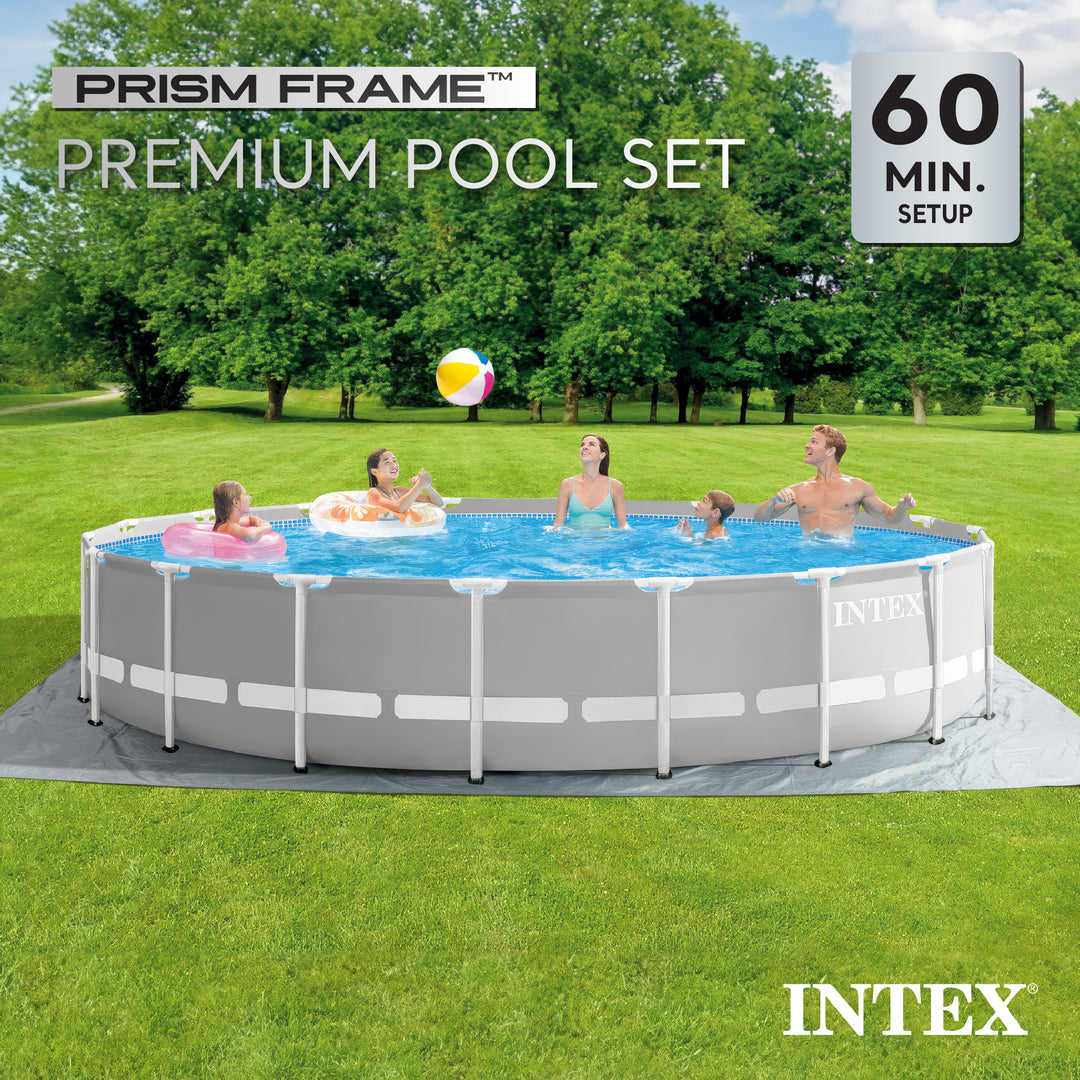 Intex 18ft x 48in Prism Round Frame Above Ground Swimming Pool Set with Pump