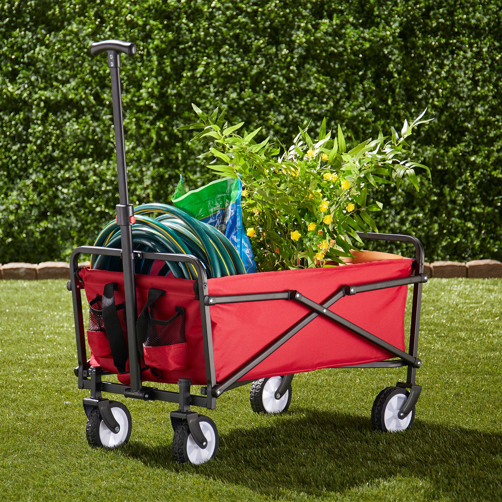 Seina Steel Compact Collapsible Folding Outdoor Portable Utility Cart in Red - VMInnovations