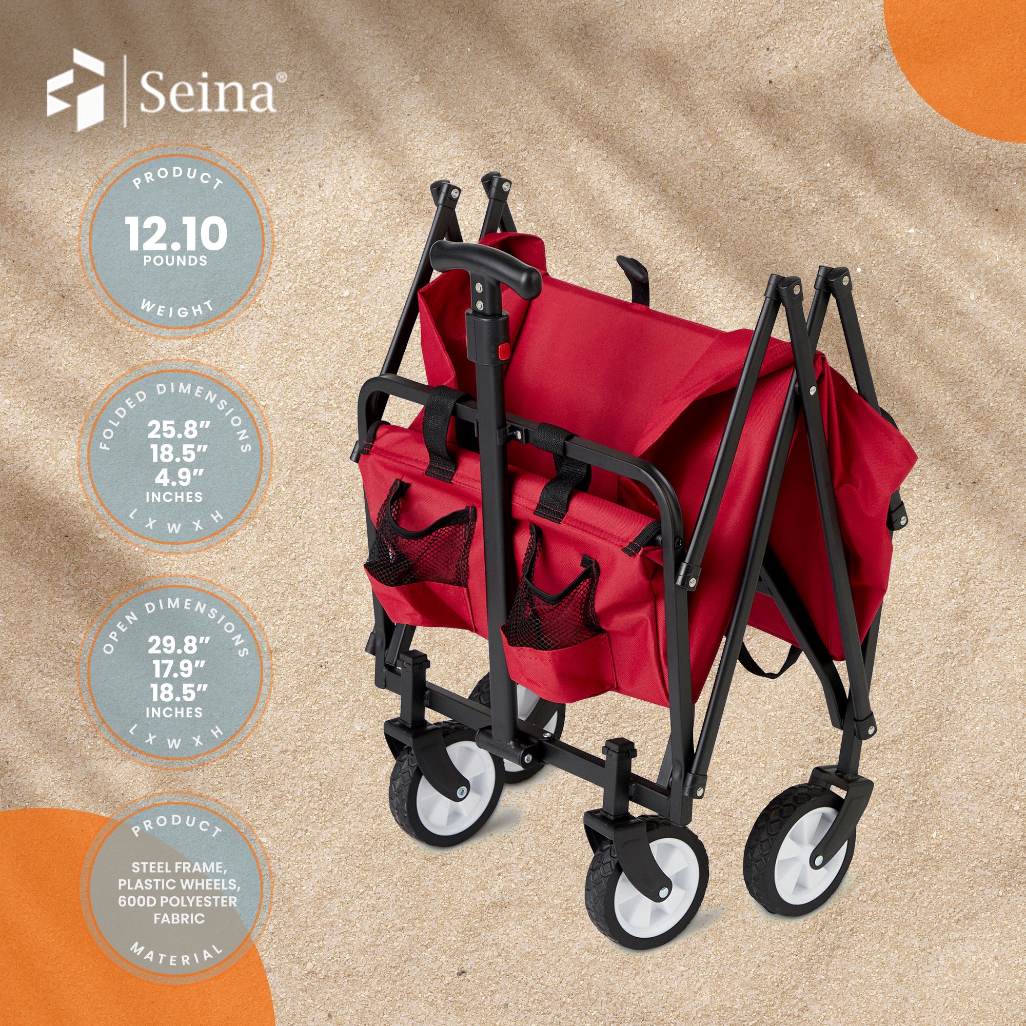 Seina Manual Steel Compact Folding Outdoor Utility Cart, Red (Used) - VMInnovations