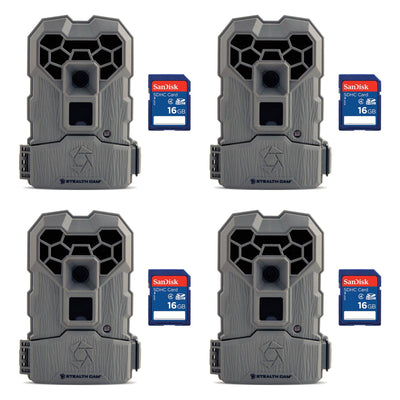 Stealth Cam QS12 10MP Infrared Hunting Scouting Game Camera, 4 Pack + SD Cards
