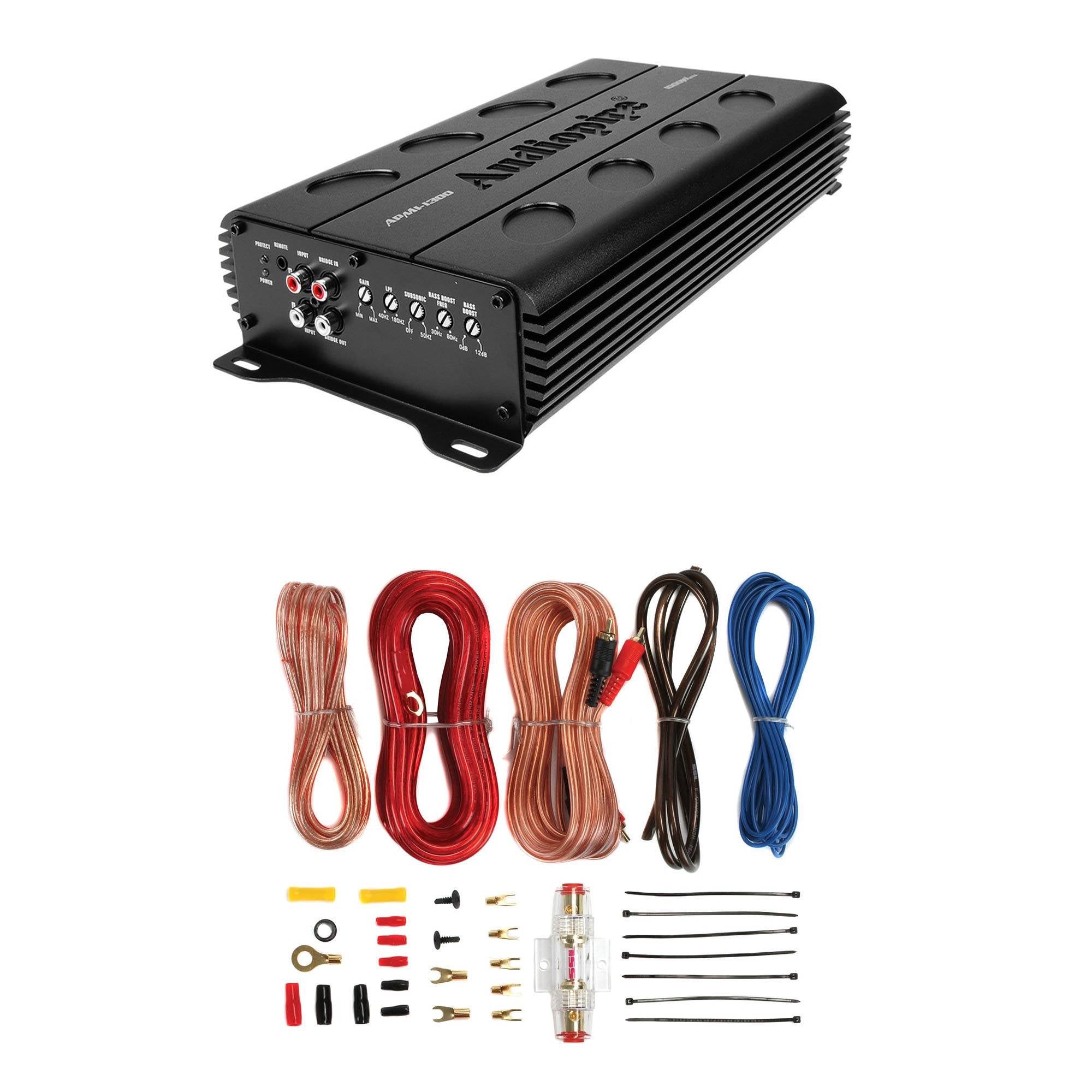 Audiopipe APMI-1300 1000W Mono Amp 1 Ohm Stable Car Audio Amplifier + Wiring Kit