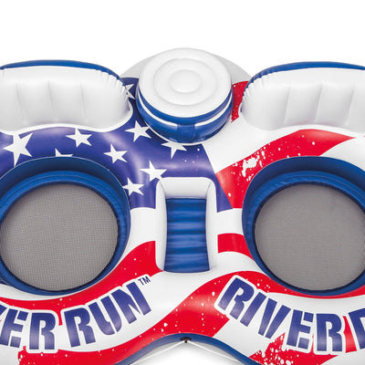 Intex American Flag Inflatable 2 Person Float w/ Cooler & Island Raft w/ Cooler