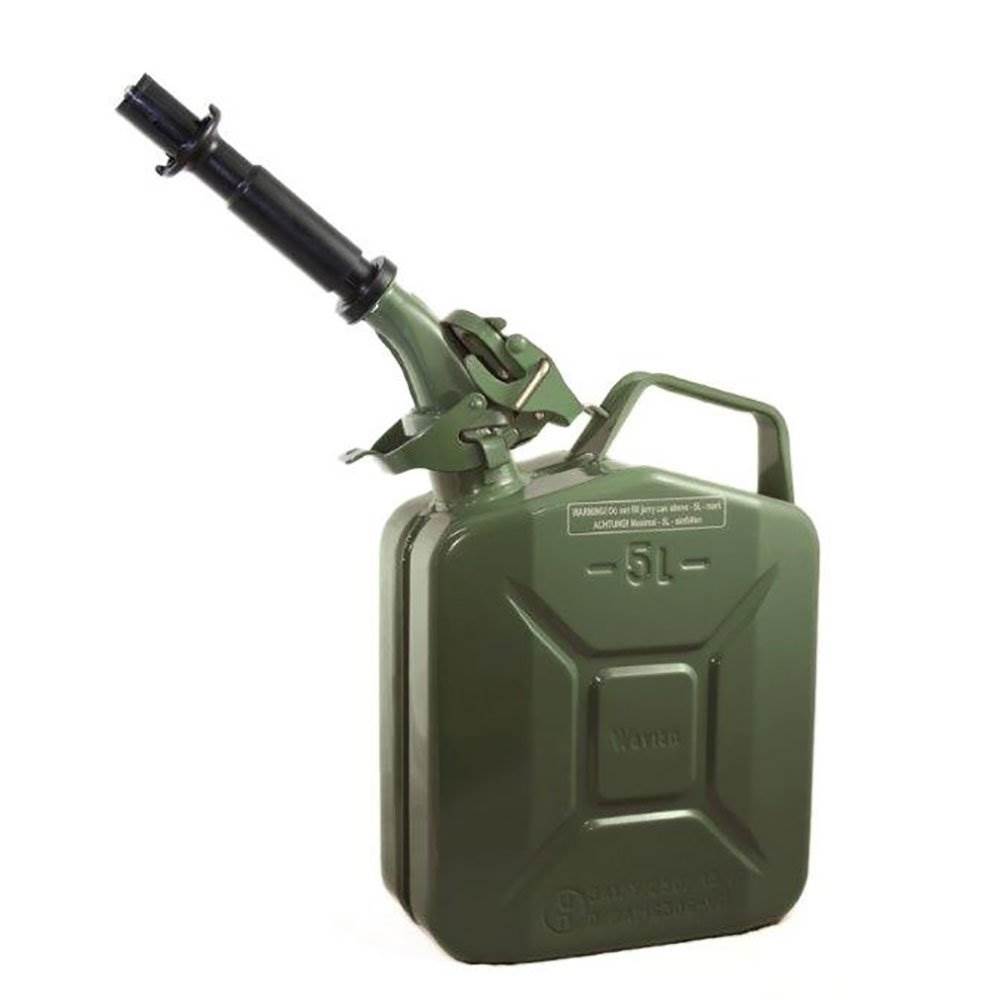 Wavian 1.3 Gallon 5 Liter Steel Jerry Can with Spout, Green (Used)