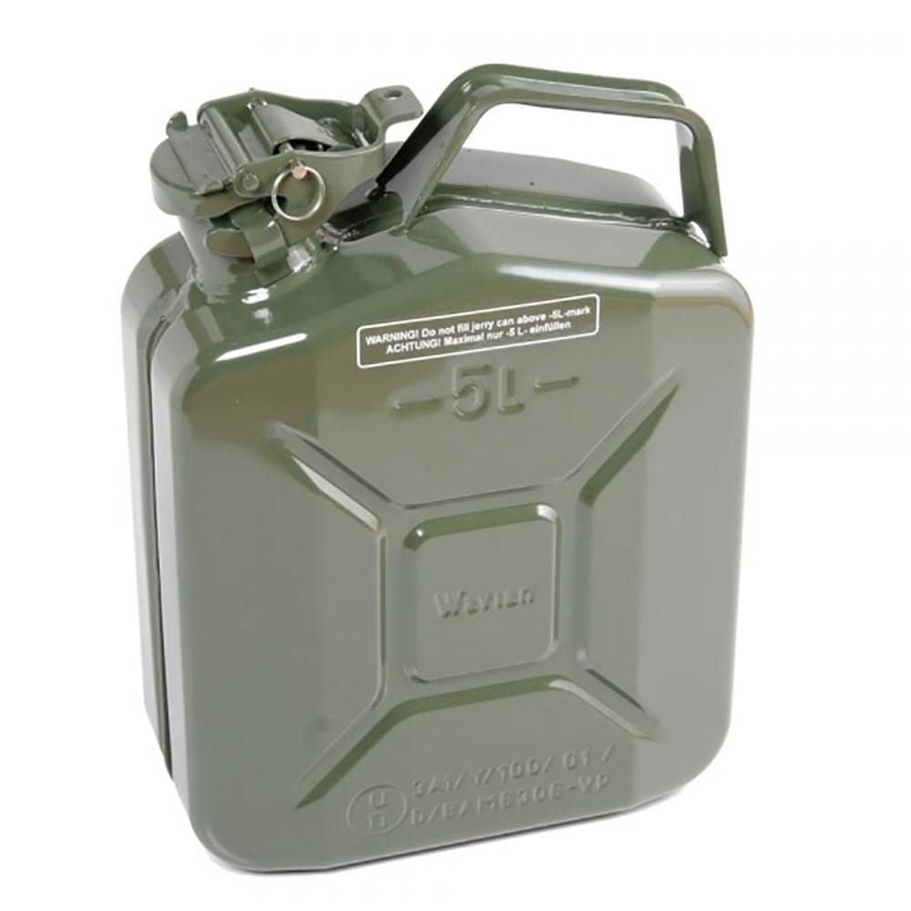 Wavian 1.3 Gallon 5 Liter Steel Jerry Can with Spout, Green (Used)