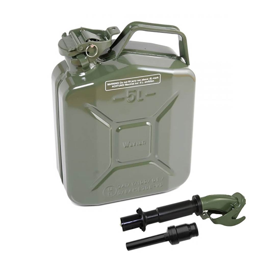 Wavian 1.3 Gallon 5 Liter Steel Jerry Can with Spout, Green (Used)
