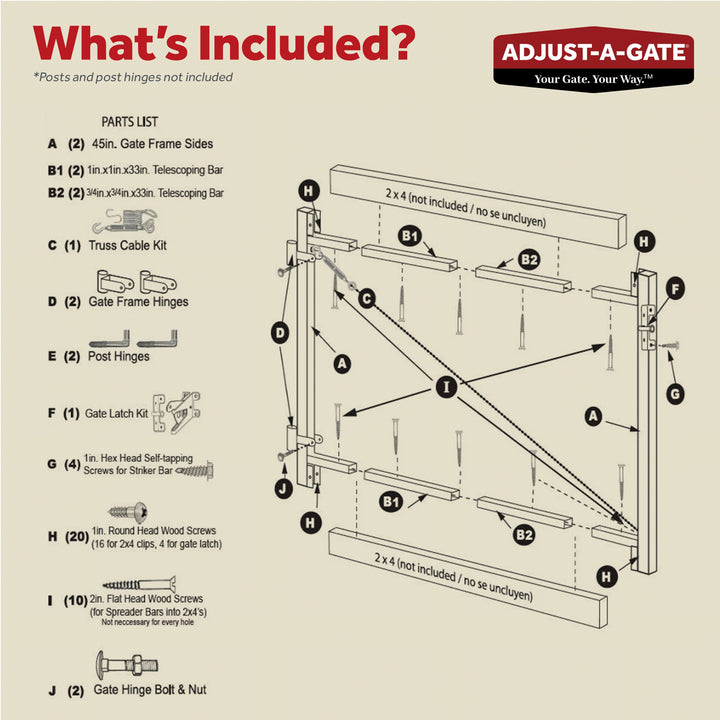 Adjust-A-Gate Steel Frame Gate Building Kit, 36"-72" Wide Opening Up To 6' High